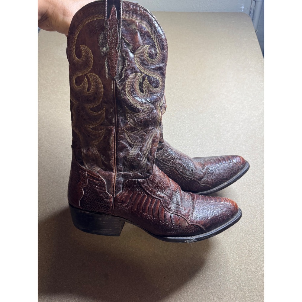 VTG El Dorado Men Genuine Ostrich Leather Western Boots Brown Style 2204 12D